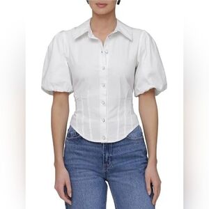 bagatelle Tan Button-Front Puff Sleeve Blouse..The color is Tan